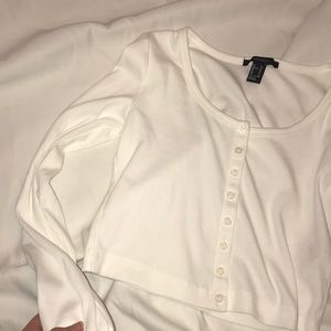 Long Sleeve Scoop Neck White Crop Top